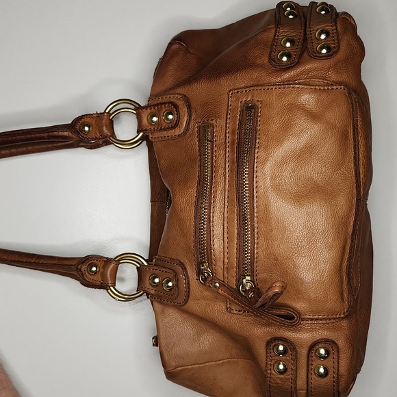Linea Pelle Handbags - Linea Pelle Large Tan Leather Satchel